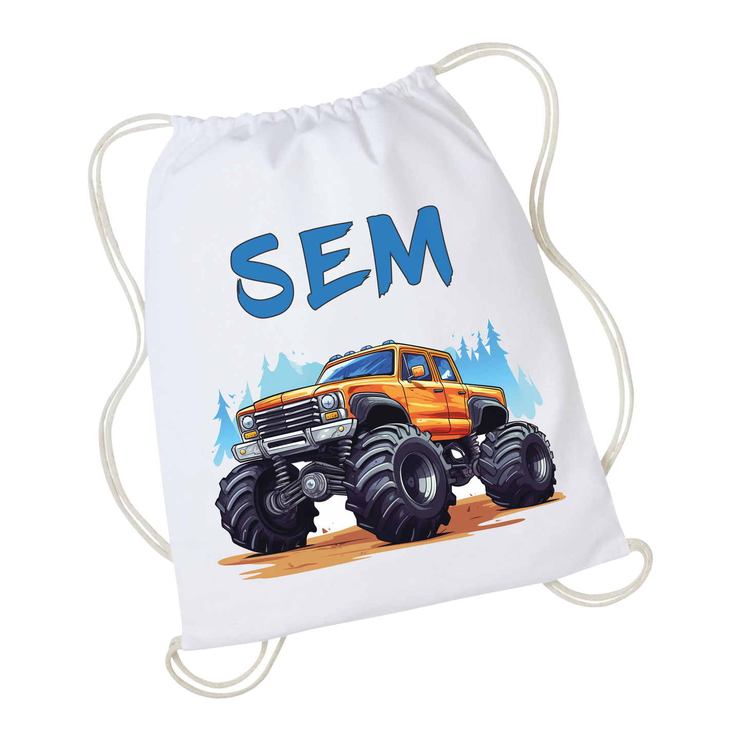 Gymtas met naam - Monstertruck Big Wheels