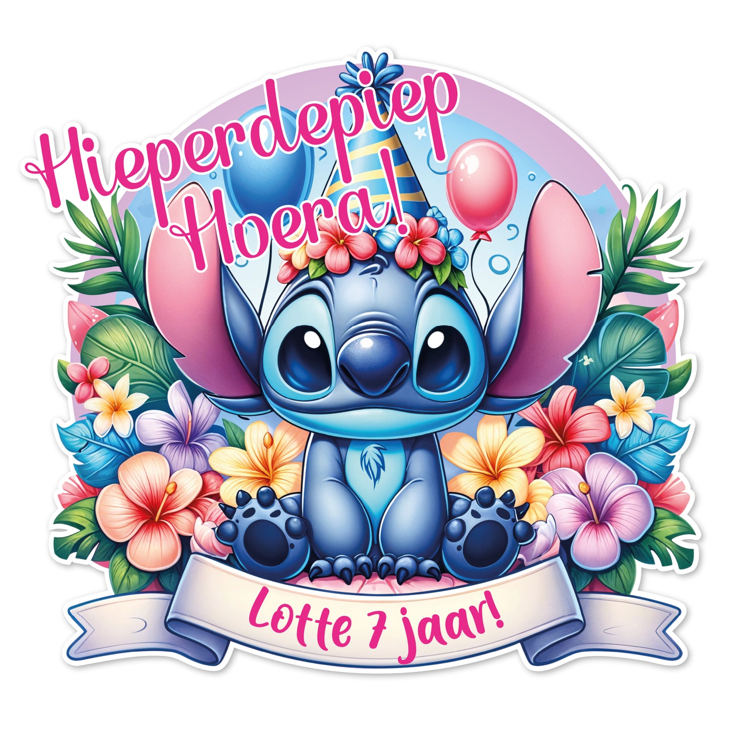 Traktatiesticker Stitch - Aloha Party