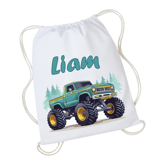 Gymtas met naam - Monstertruck Forest Green